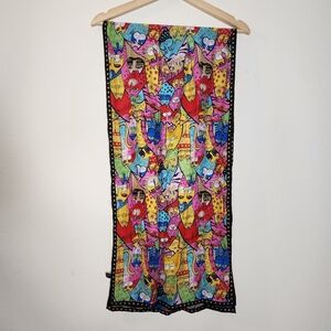 Laurel Burch Colorful Cat Scarf Vintage 100% Silk
